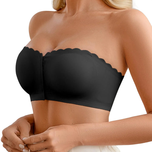 DEANGELMON Wireless Strapless Bra - Non-Slip Front Closure Bralette with Jelly Glue, All-Season Comfort, Removable Padding for Off-Shoulder Styles
