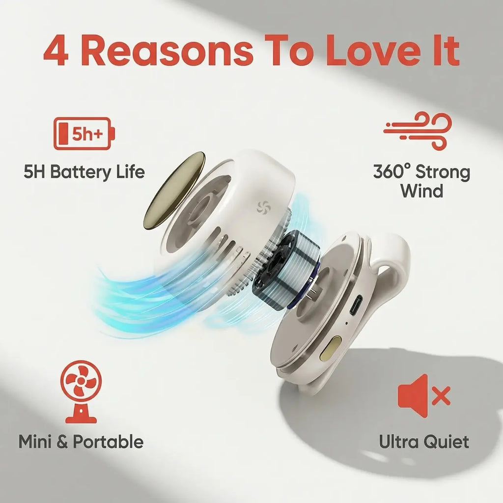 Westdeer Portable Bladeless Mini Fan – Rechargeable Silent Waist & Handheld Turbo Fan