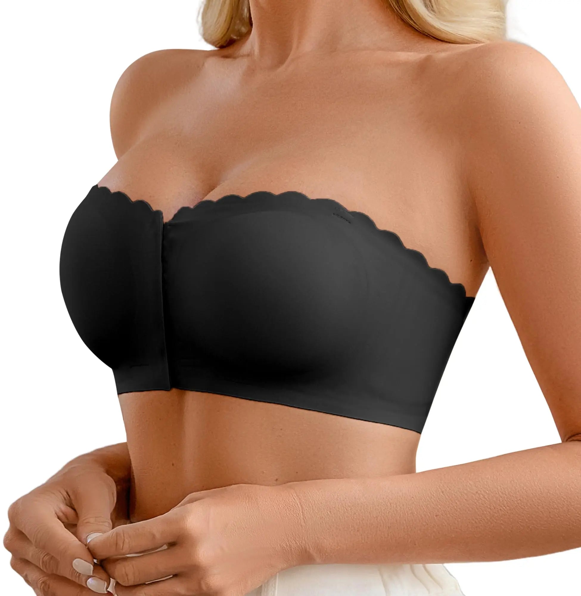 DEANGELMON Wireless Strapless Bra - Non-Slip Front Closure Bralette with Jelly Glue, All-Season Comfort, Removable Padding for Off-Shoulder Styles