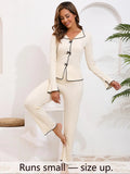Chic Women's Bow Decor Long Sleeve Pajama Set - Comfy Top & Trousers for Cozy Spring & Fall Nights