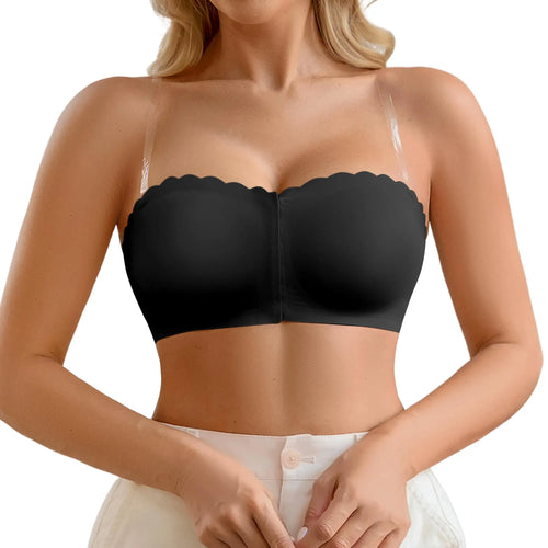 DEANGELMON Wireless Strapless Bra - Non-Slip Front Closure Bralette with Jelly Glue, All-Season Comfort, Removable Padding for Off-Shoulder Styles