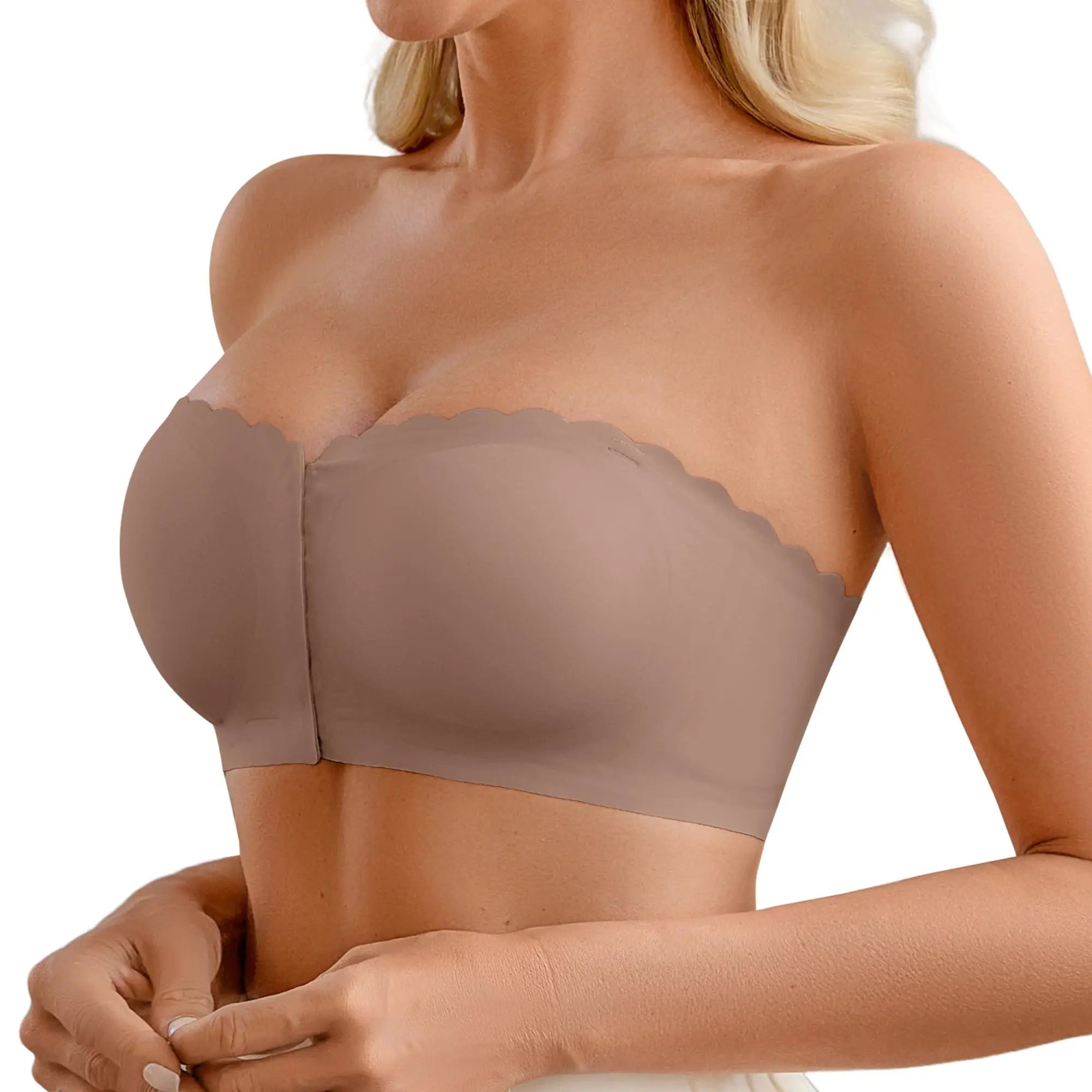 DEANGELMON Wireless Strapless Bra - Non-Slip Front Closure Bralette with Jelly Glue, All-Season Comfort, Removable Padding for Off-Shoulder Styles